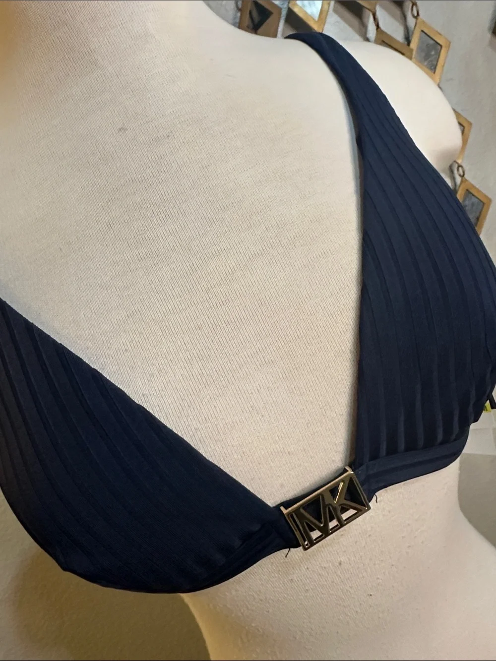 NWT MICHAEL Michael Kors Ribbed Hardware V-Neck Bikini Top